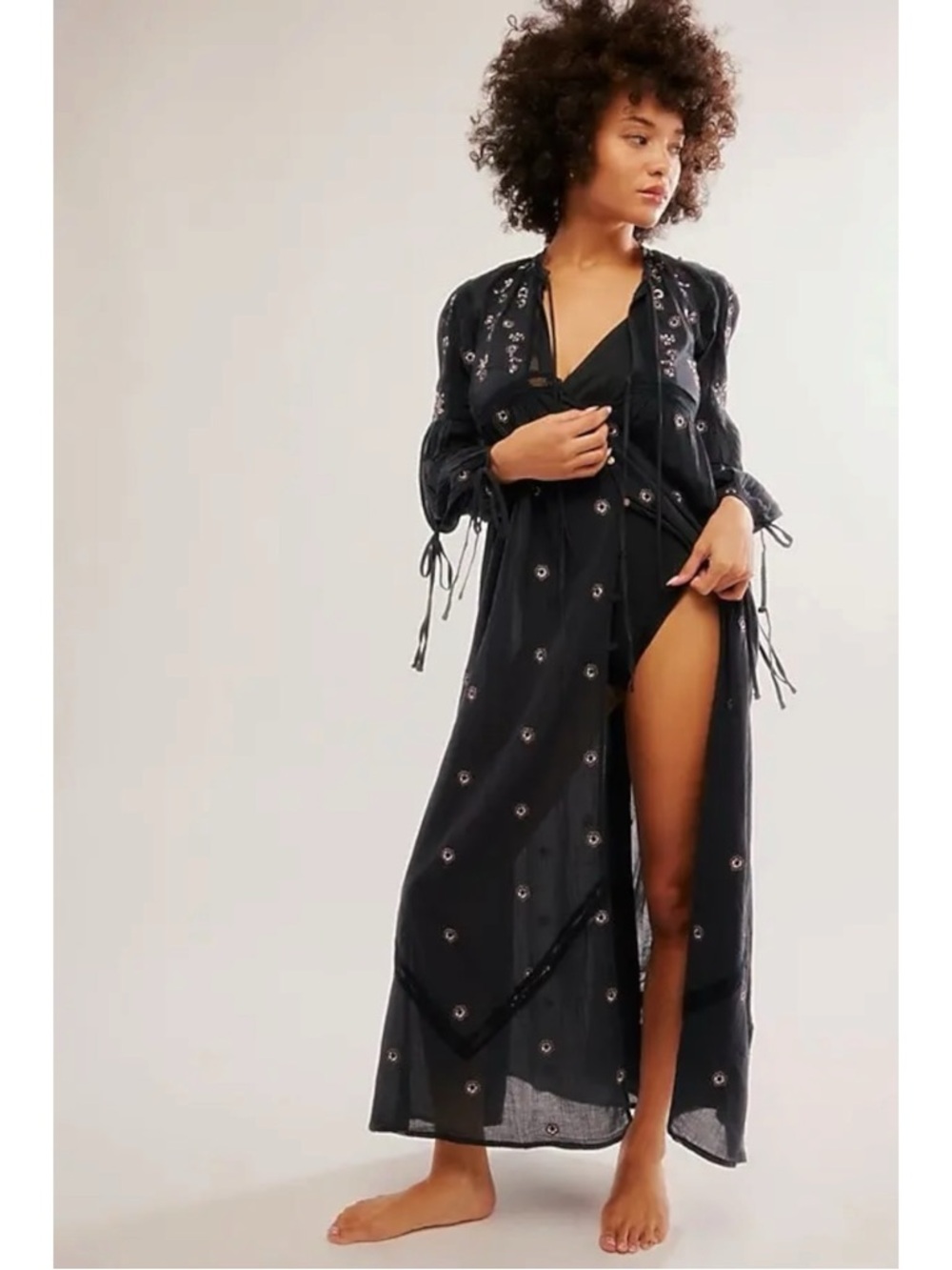 Free People Witchy Bohemian Maxi Top Dress Black NEW Stevie Nicks Small Festival